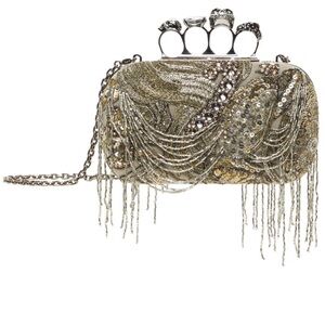 Alexander McQueen Silver and Gold Beaded Knuckle Clutch